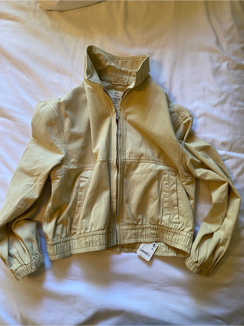 We The Free Light Tan Bomber Jacket with Zip Front
